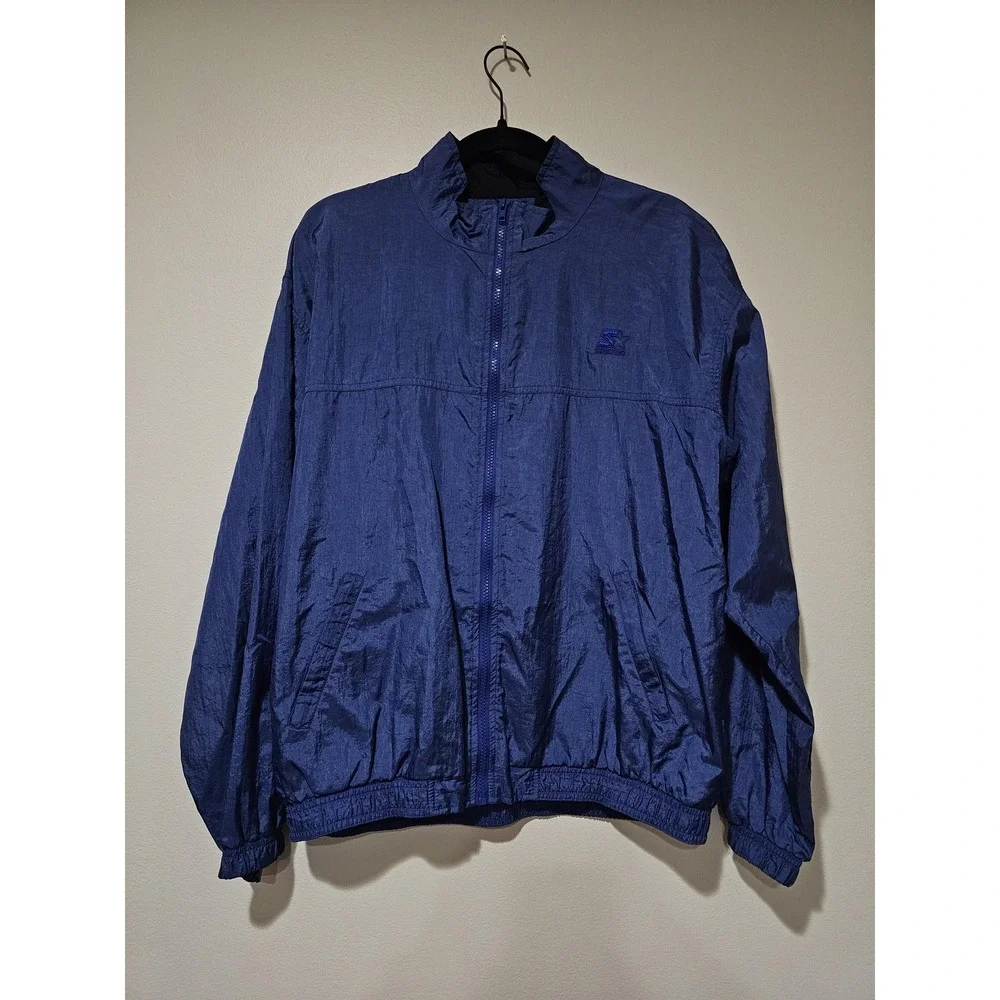 Starter‎ Jacket Mens Medium Blue Lightweight Nylon Lined Full Zip Windbreaker